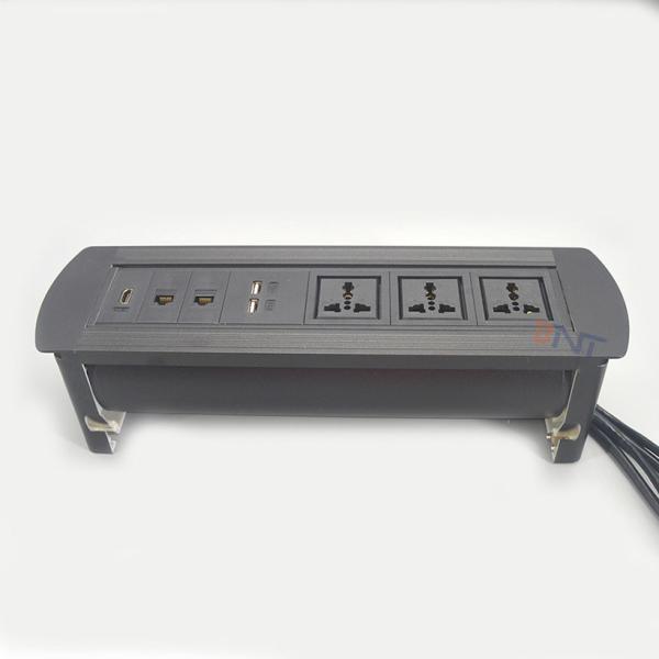 Universal power outlet manual flip up desktop socket with rotating sockets and