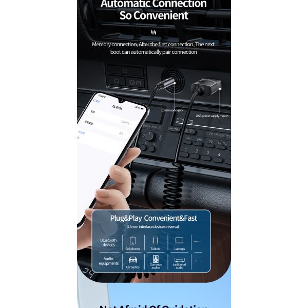 Aux Bluetooth Audio Receiver with 3.5mm Audio Cable 3.5mm Aux Audio Converter 3.5mm Jack