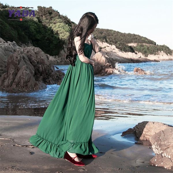 Chiffon style empire waist green maxi long one piece dresses modern lady casual autumn dress with low price