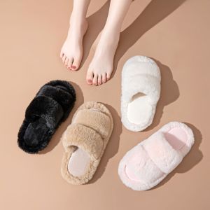 Y-Z Plus Size Soft Cozy Plush Fluffy Open Toe Warm House Ladies Flat slippers