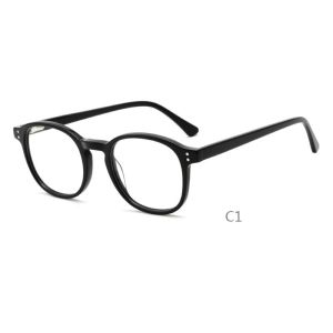 Black Tortoiseshell Acetate Frame Glasses Optical Round Glossy Black