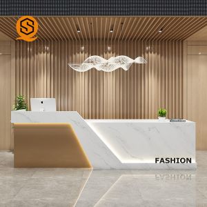 OEM Logo Modern Hotel Reception Desks Solid Surface Material Waterproof
