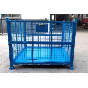stackable folding steel container with mesh protection In blue color for