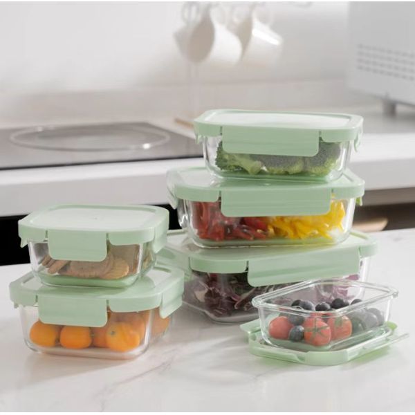 IKOO Airtight BPA-Free Glass Food Storage Containers with 4-Sided Snap-Lock Lids