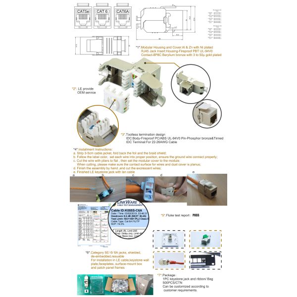 Le-K055s Ftp Waterproof Keystone Jack Cat6 Cat6a