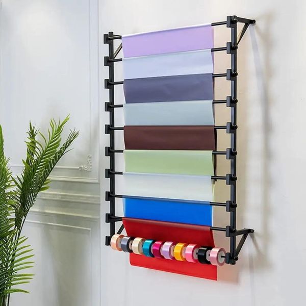 Quality Custom Metal Wall Mounted Wallpaper Roll Display Stand 10 Tiers Roll Paper Holder Rack wholesale