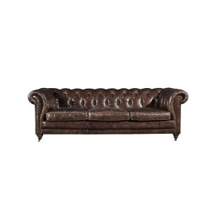 China Full Handwork Vintage Cigar Leather Three Seater Chesterfield Sofa With Deep Buttons on sale