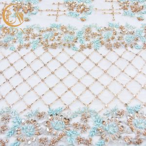 Popular Sequin Lace Fabric 140cm Width Handmade Green Lace Material