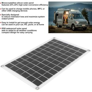 Lightweight Portable Solar Panel Monocrystalline Cell 100W 12/24V USB Output