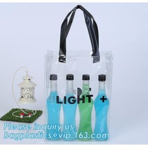 Customized PP/PVC/PETclear plastic gift bag, Reusable Single bottle wine bag Pvc
