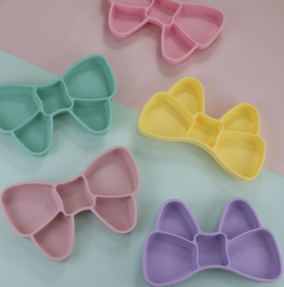 Custom Silicone Suction Baby Feeding Bow Plate BPA Free Food Grade