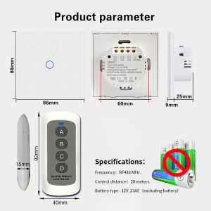 Smart Home White Tempered Glass Panel Wireless Remote Switch Controllable Remote