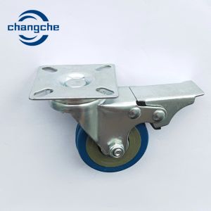 China 3 Inch Blue Industrial Caster Wheels with Flat Plate Stem on sale