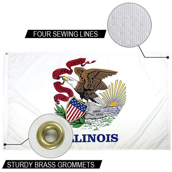 State of Illinois Flag 3x5 ft Outdoor Heavy duty Dupont Nylon US Flags strong