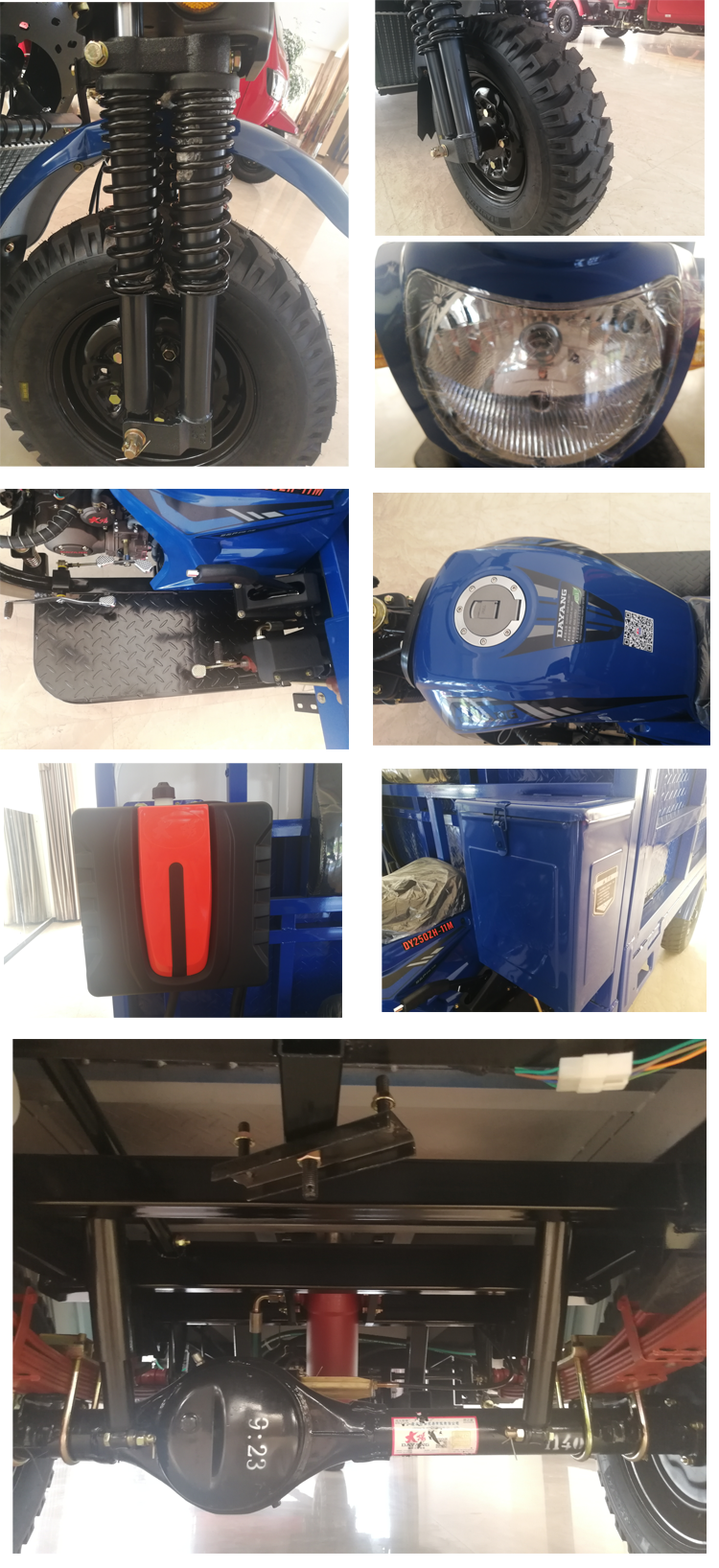 Smooth Riding 250CC/300CC/350CC Semi Cabin Tricycles with Powerful Engine and Drum Brake