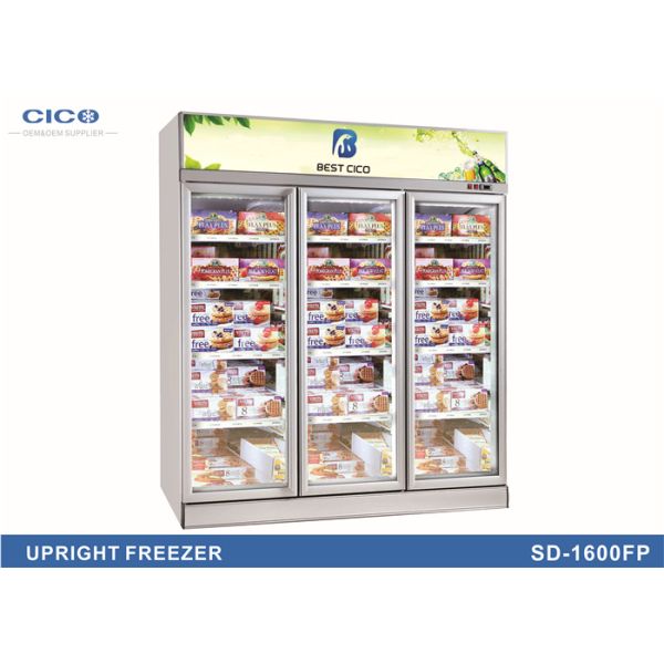 Three Glass Door Upright Display Cooler For Ice Cream OEM Service
