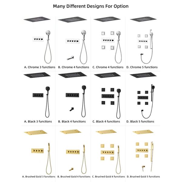 Shower Ceiling Bathroom Shower Faucet Set Luxury LED Thermostatic High Flow Rain Waterfall