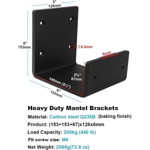 Standard Heavy Duty Mantel Brackets Steel U-Shaped Beam-Style Fireplace Shelf