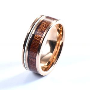 China 8mm Mens Tungsten Wedding Band Ring Rose Gold Finished With Koa Wood Inlay on sale