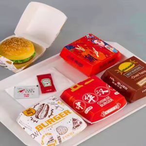 Customized Disposable Cardboard Burger Packaging Paper Burger Box for Food