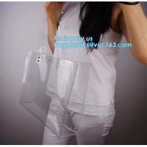 patch handle pe die cut large clear plastic bags with your own logo, pvc tote