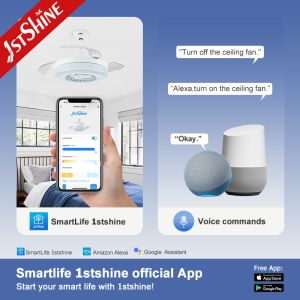 Low Watt Elegant White Color Retractable Ceiling Fan Light with Crystal