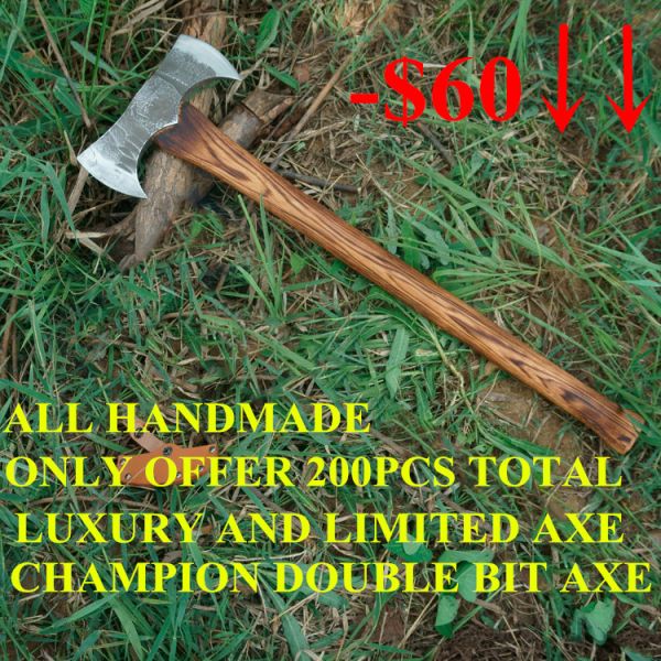 Quality 3.5LB Size Forged Steel Materials Double Bit Axe With Carbon Color Hickory Handle And Sharp Blade wholesale