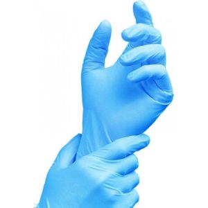 China Blue Powder Free Work Biodegradable Nitrile And Latex Gloves on sale