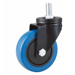 medium duty 5" threaded stem blue elastic rubber caster, 5" screw high elastic