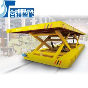 Electric Heavy Pipe Handling Hydraulic Scissor Lift Transfer Cart on Rails