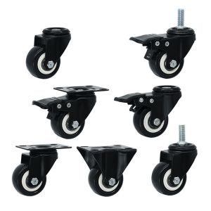 40mm Light Duty Casters Set Black PVC Swivel Threaded Stem Castors