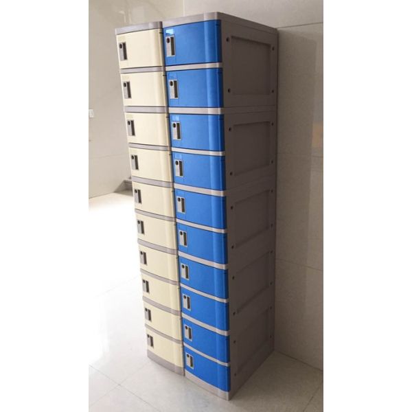 10 Tier Beige / Yellow Charging Station Lockers 2 Layer Cell Phone Charging Lockers