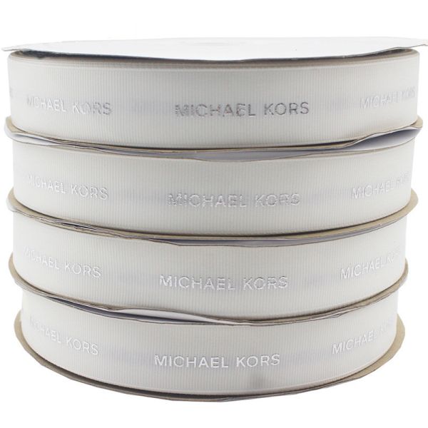 Custom Grosgrain Ribbon With Silver Foil Logo Personalised Branded Packaging