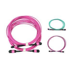 8F 12F MTP MPO PC OM4 3.0mm TypeB Fiber Cable In Aqua And Magenta Color