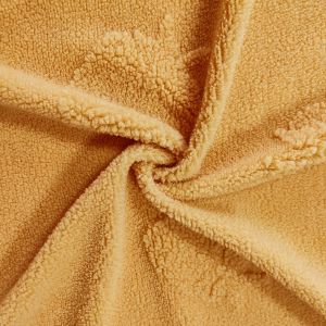 Warp Knitted Sherpa Fleece Fabric 100% Polyester Yellow Jacquard For Garment