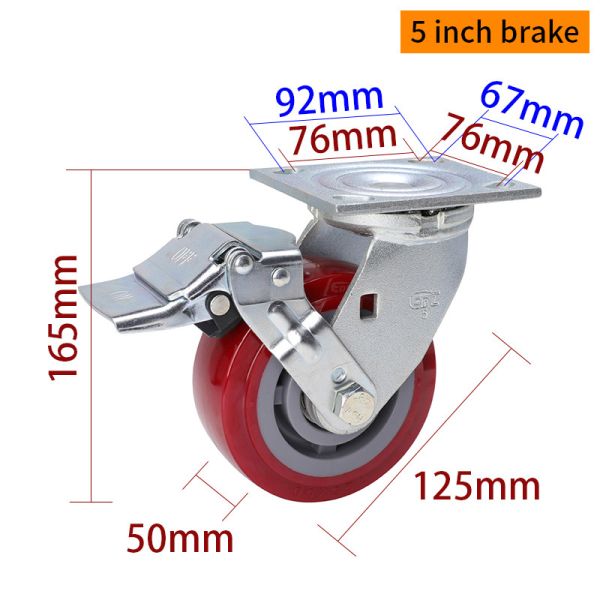 Red 5 Inch Heavy Duty Swivel Casters 125mm Caster Wheels 735-86