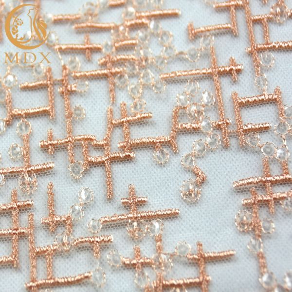 Pink Decorative Mesh Lace Fabric Sequins Embroidered Sustainable