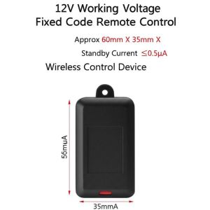 Cheap 12V Working Voltage Fixed Code Remote Control Approx 60mm X 35mm X 15mm Standby Current ≤0.5μA Wireless Control Device for sale