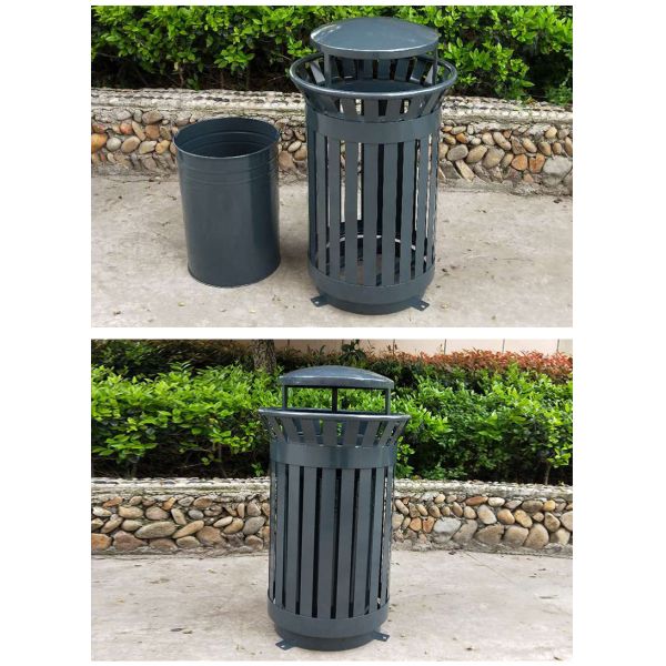 Outdoor Recycle Bin Waste Bin Round Stainless Steel Pedal Trash Can