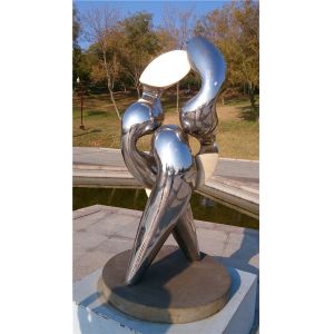 China Matte Mirror Outdoor Abstract Sculpture Silver Metal Animal Ornaments Interior Decoration on sale