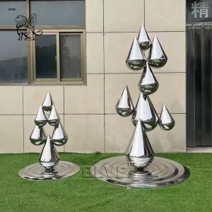 Stainless Steel Garden Sculpture Water Drop Metal Polished Home Artistic