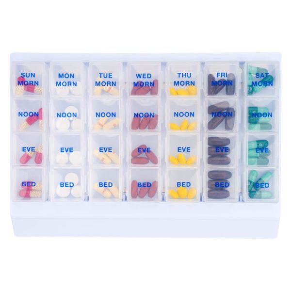 Quality Monthly Am Pm Pill Organizer Box For 7 Days 28 Compartments Pill Packaging Box wholesale