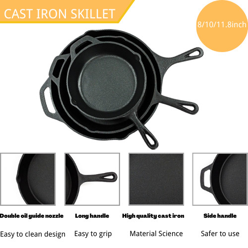 Heavy Duty Durable 10 Inch Cast Iron Skillet With Helper Handle -