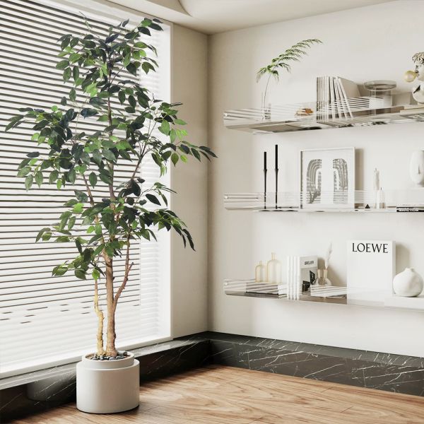 Haihong Manufacturer silk leaves 6 ft artificial ficus tree​ and Natural Trunk,