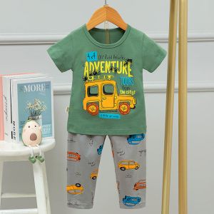 5% Spandex Short Sleeve Long Pants Children'S Pajamas Sets Cartoon Pj Set 100cm