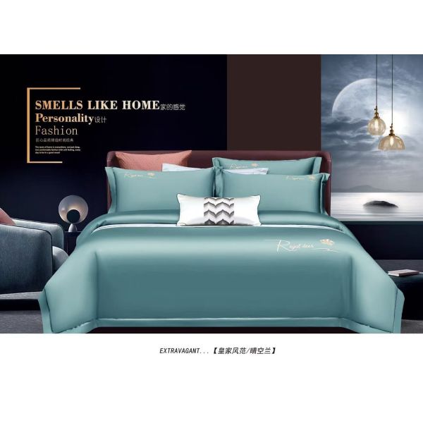 Quality Light Blue Egptian Cotton Home Textile Bedding Set Customized Size wholesale