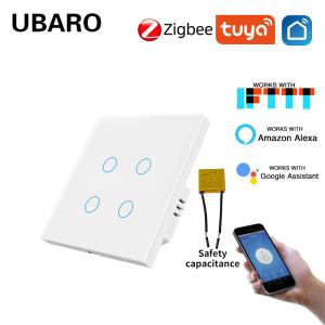 Cheap Tuya Zigbee Smart Switch Type 86 For Eu/Uk Standards 4 Gang Tempered Glass Panel Work With Google Assistant Amazon Alexa for sale