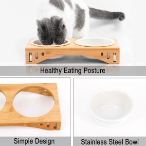 BAMBOO Elevated Ceramic Pet Bowls for Dogs and Cats Functional Multifunctional