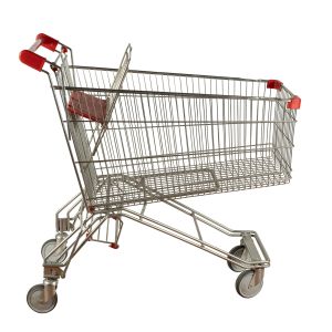 China 150L Supermarket Shopping Cart Trolley With Beverage Rack Russian Style on sale