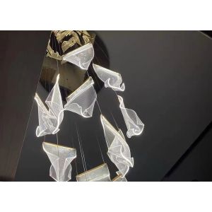 Nordic Luxury Hotel Large Big Led Ceiling Lobby Glass Pendant Chandelier Crystal